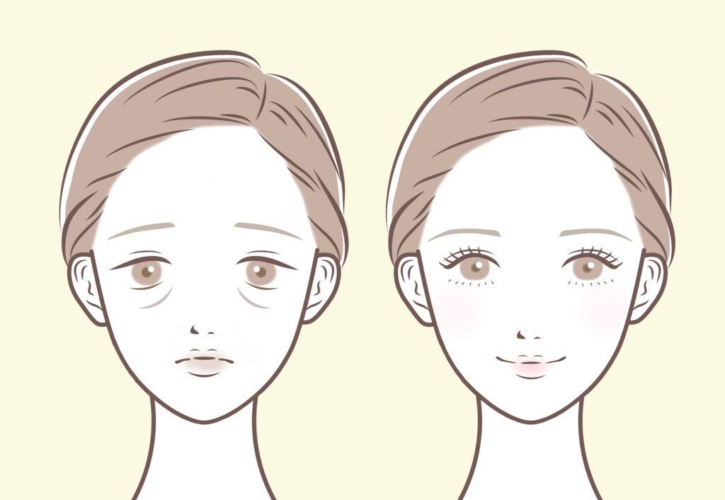 疲れて見える人と明るく元気に見えるひとの顔を比較した画像