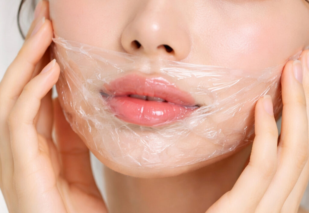 リップパックをしている女性