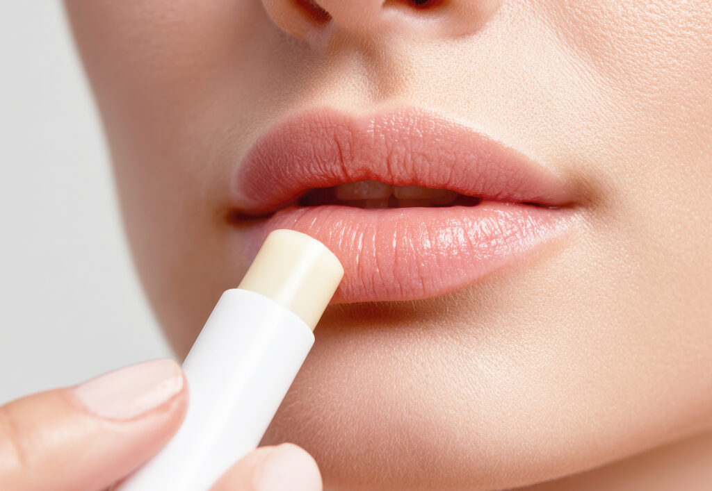 リップクリームを塗る女性