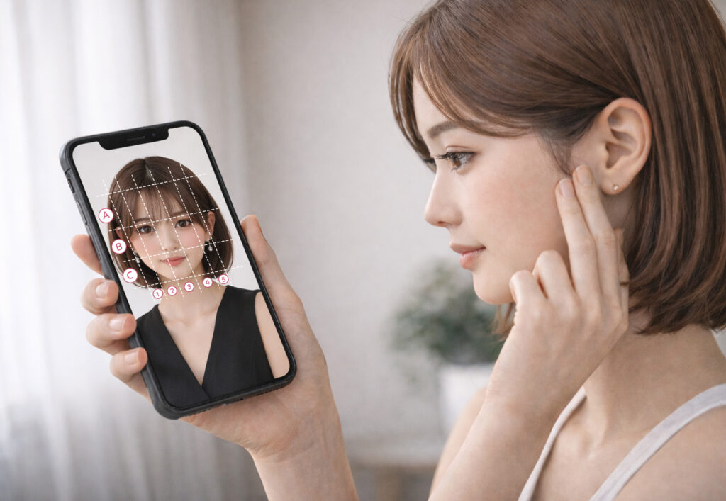 求心顔か遠心顔かセルフチェックしている女性