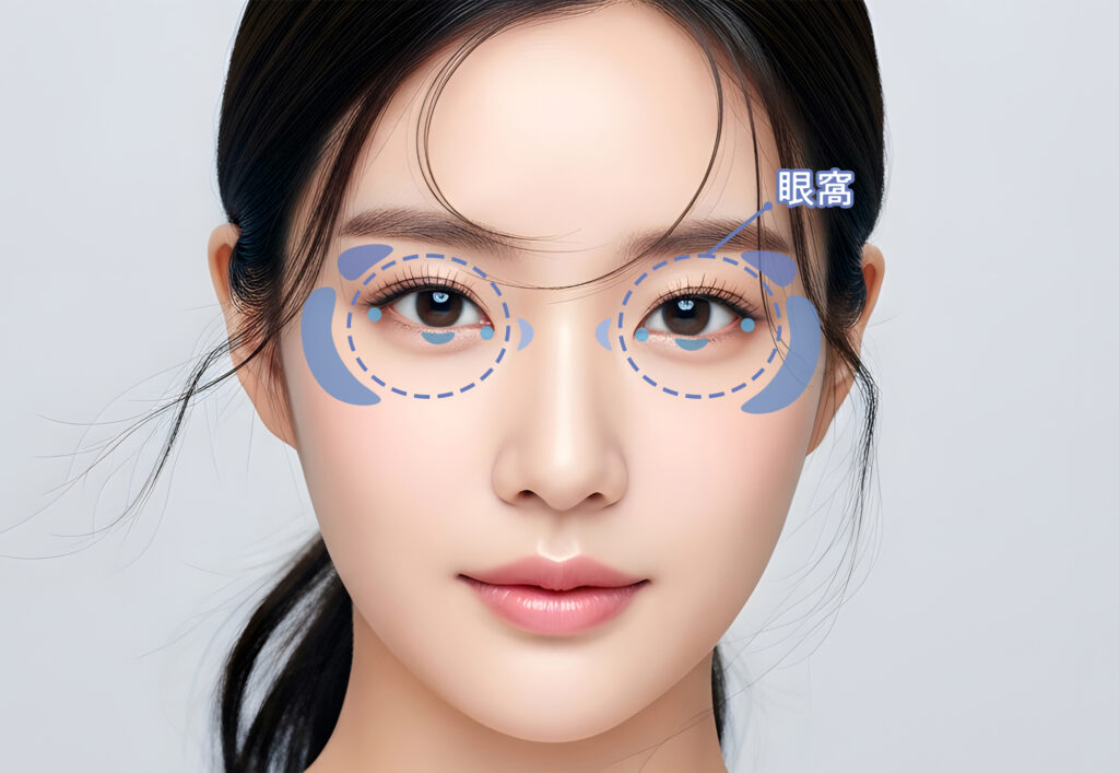 奥目を解消するハイライト位置の図解