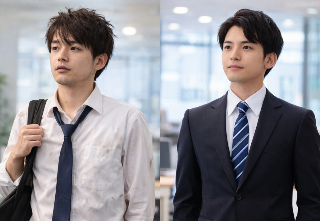 身だしなみで第一印象が変わることを表した図