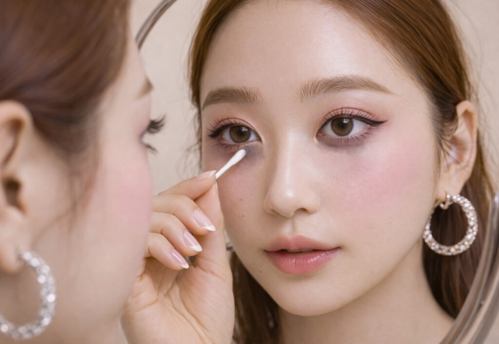 パンダ目を直している女性