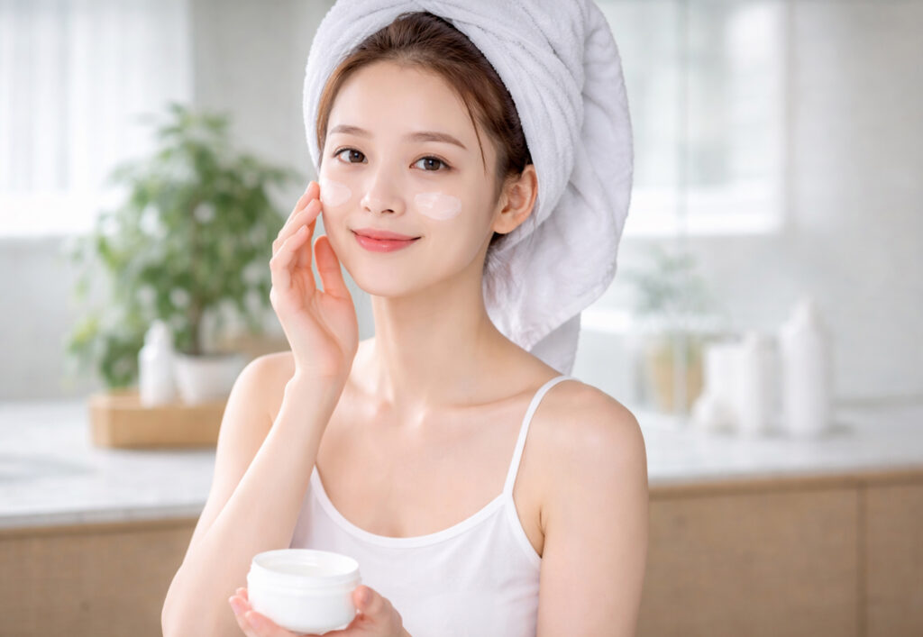 スキンケアしている女性