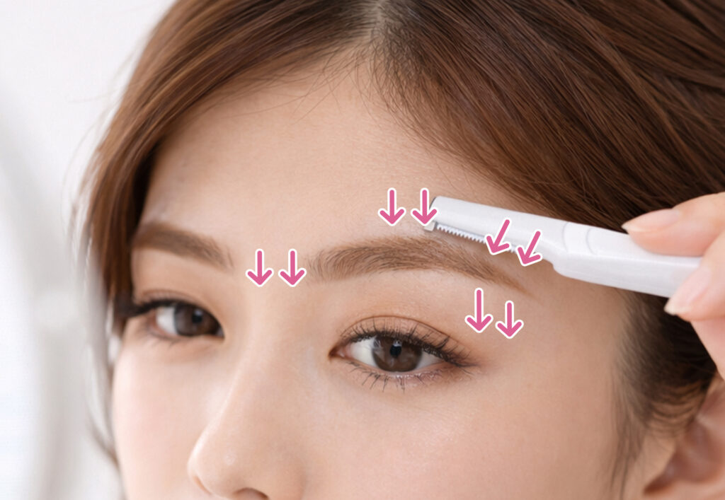 眉毛シェーバーを動かす向きの例
