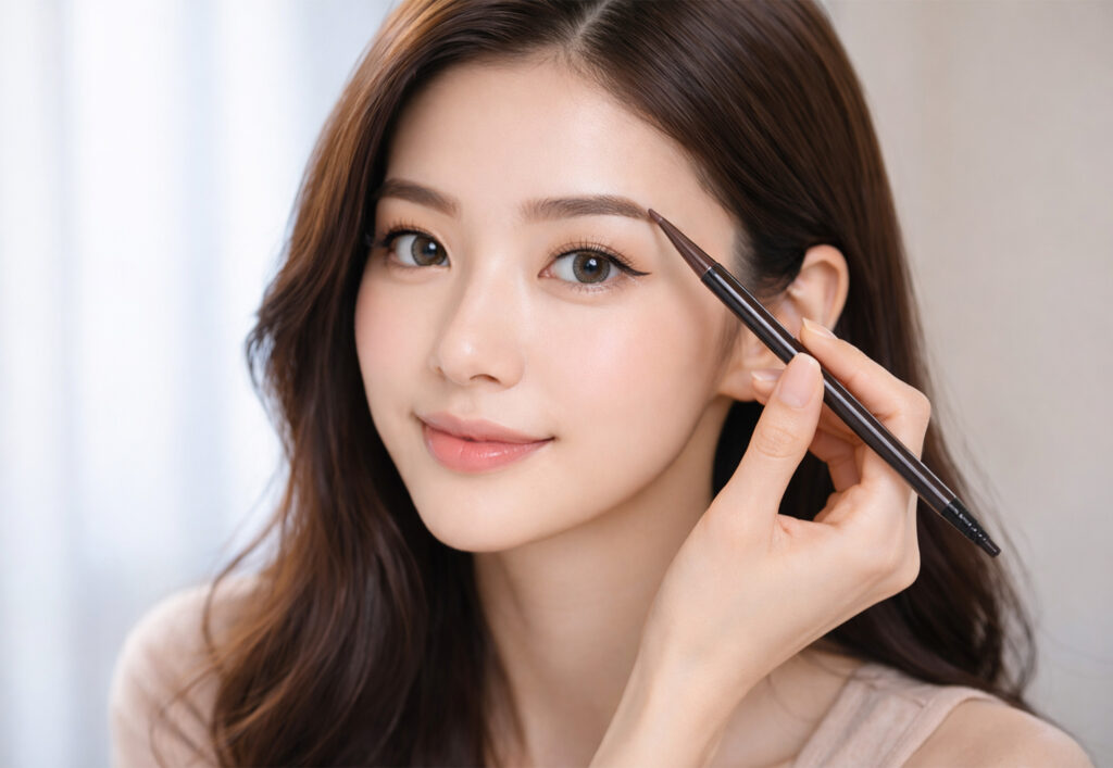 眉メイクをしている女性