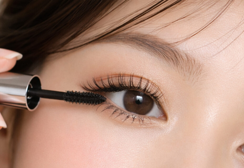 マスカラでまつ毛の長さを足している女性
