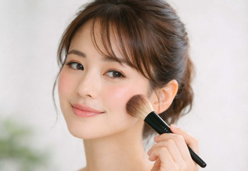 ふんわりとしたチークで多幸感あふれる女性